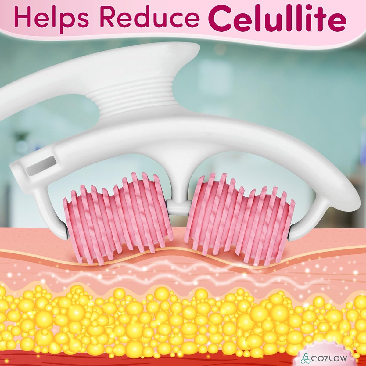 Cellulite Massage Roller - Pink - Anti-Cellulite Massager with Detachable Roller Handles for Thighs, Legs & Buttocks - Fascia Massage Tool for Lymphatic Drainage & Deep Tissue Therapy