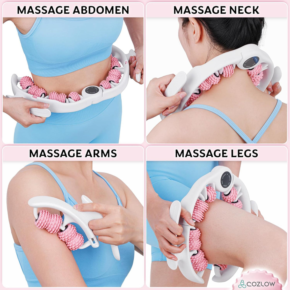 Cellulite Massage Roller - Pink - Anti-Cellulite Massager with Detachable Roller Handles for Thighs, Legs & Buttocks - Fascia Massage Tool for Lymphatic Drainage & Deep Tissue Therapy