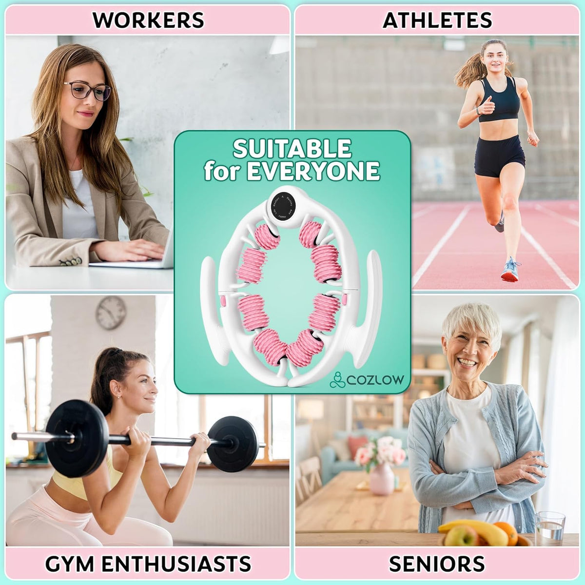 Cellulite Massage Roller - Pink - Anti-Cellulite Massager with Detachable Roller Handles for Thighs, Legs & Buttocks - Fascia Massage Tool for Lymphatic Drainage & Deep Tissue Therapy